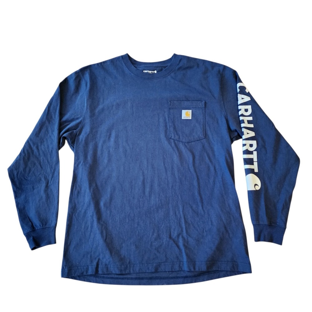 Carhartt Long Sleeve Pocket T Shirt Mens Large Dark Blue Loose Fit Logo